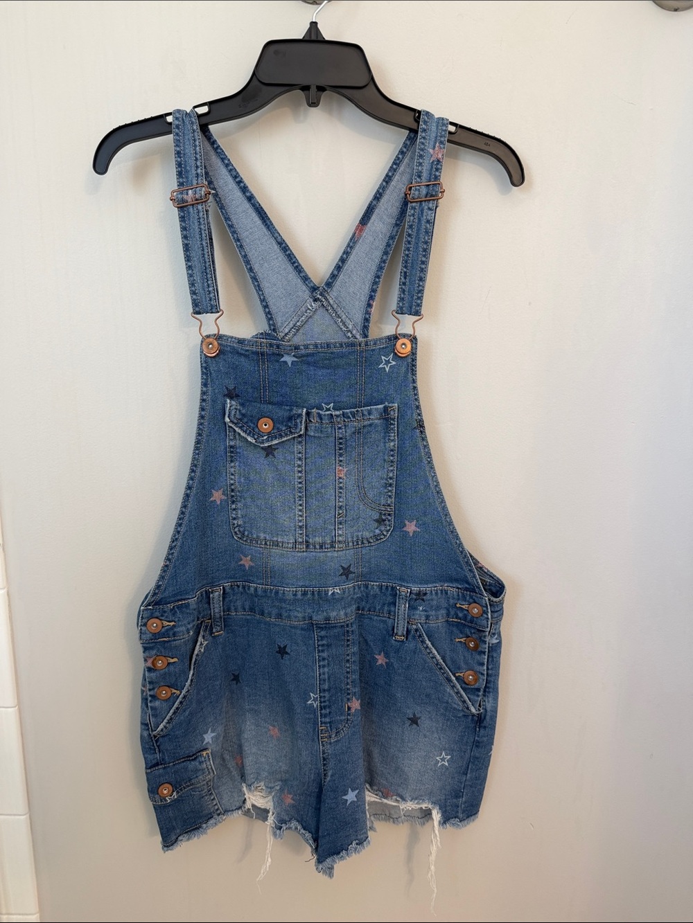 No Boundaries Blue Denim Star-Print Women's Overalls
